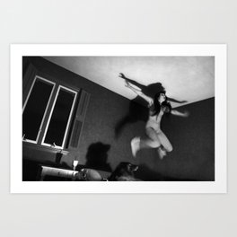 Jumping on the Bed - Black and White Photography Art Print