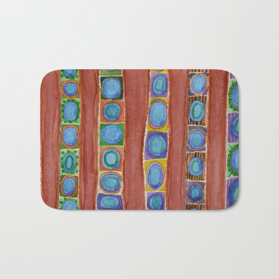 Blue Circles Within Red Stripes Bath Mat