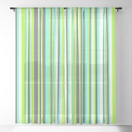 [ Thumbnail: Light Green, Dim Grey, Aquamarine, and Mint Cream Colored Stripes Pattern Sheer Curtain ]