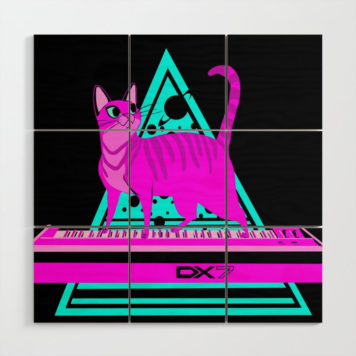 Pink Cat in Space Wood Wall Art