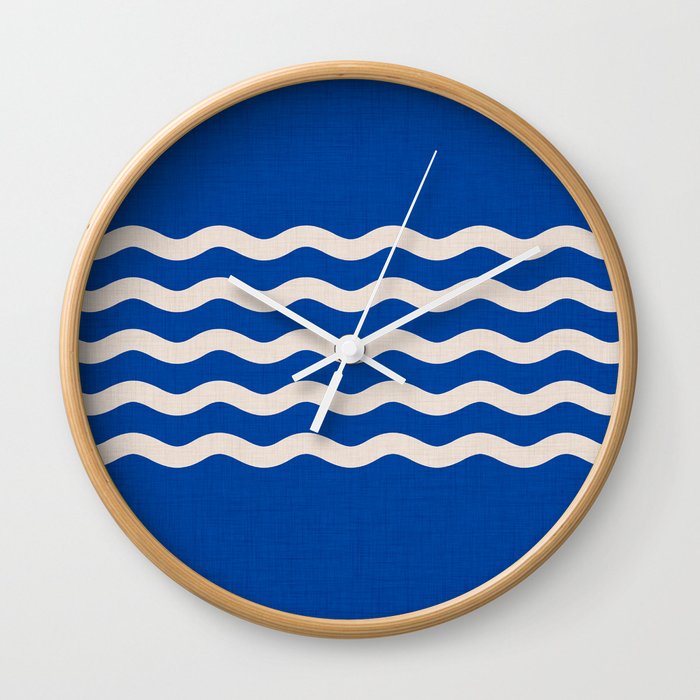 Indigo Waves in Blue and White Wall Clock