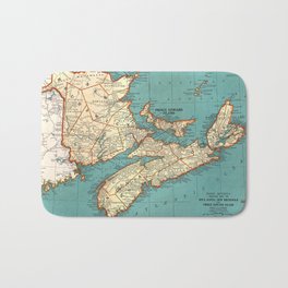 1943 Map of New Brunswick, PEI, Nova Scotia Bath Mat | Frederickton, Capebreton, Stlawrence, Drawing, Newfoundland, Charlottetown, Moncton, Pei, Vintagemap, Retro 