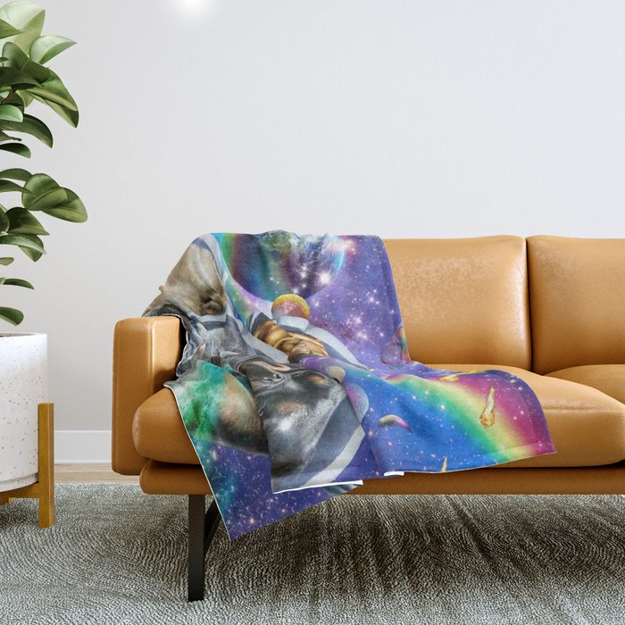 Space Cat And Dogs Selfie  Throw Blanket