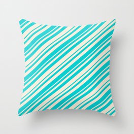 [ Thumbnail: Dark Turquoise and Beige Colored Stripes Pattern Throw Pillow ]