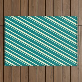 [ Thumbnail: Teal & Light Yellow Colored Striped Pattern Outdoor Rug ]