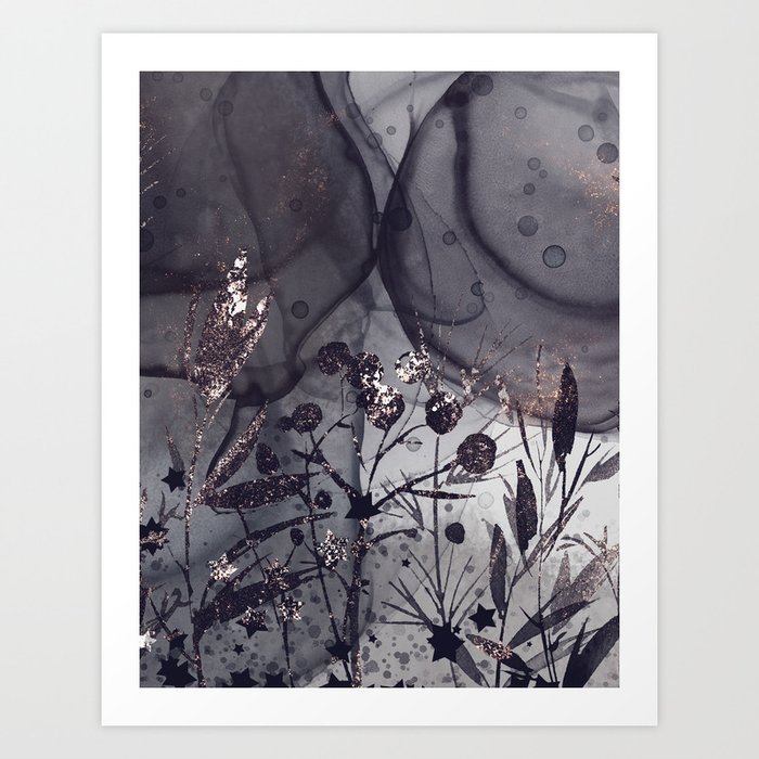 Abstract Midnight Flower Meadow  Art Print