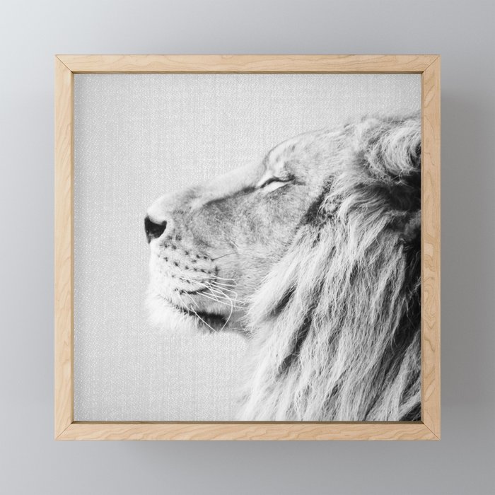 Lion Portrait - Black & White Framed Mini Art Print