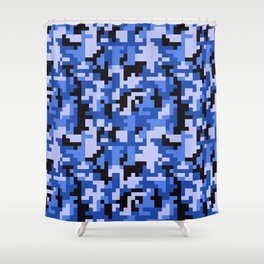 Blue and Black Water Pixel Camo pattern Shower Curtain