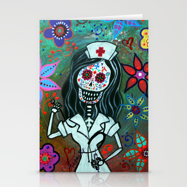 My Favorite Nurse Mexican Day Of The Dead Painting Stationery