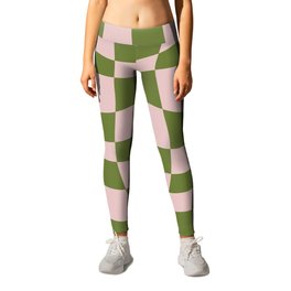Warped Checkered Pattern (pink/olive green) Leggings