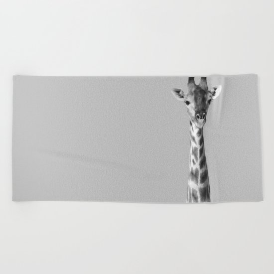 Giraffe Black And White Photography Beach Towel