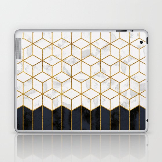 White Geo and Blue Navy Cube Pattern Laptop & iPad Skin
