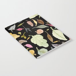 Mini leaves - fall leaves black background square Notebook