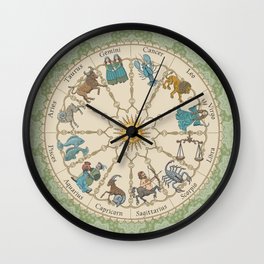 Vintage Astrology Zodiac Wheel Green Wall Clock