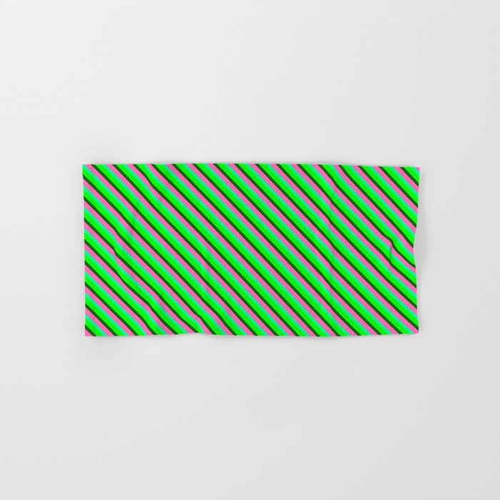Hot Pink, Green, Lime, and Dark Green Colored Stripes Pattern Hand & Bath Towel