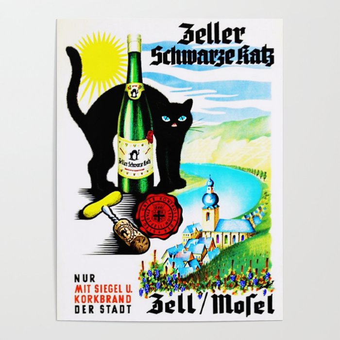 Vintage Zeller Katz Rhine River Valley Wine Bottle Label Print Poster