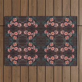 Art Nouveau floral pattern with lines – taupe Outdoor Rug