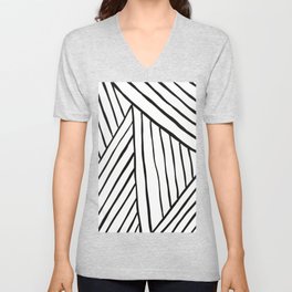 Black & White Line Pattern V Neck T Shirt
