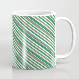 [ Thumbnail: Grey, Pale Goldenrod, Sea Green, and Light Cyan Colored Lines Pattern Coffee Mug ]