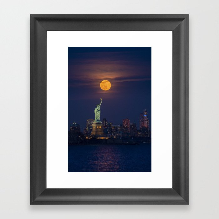 Statue of Liberty Super Moon 04 Framed Art Print