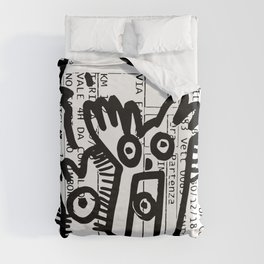 Creatures Graffiti Black and White on French Train Ticket Duvet Cover
