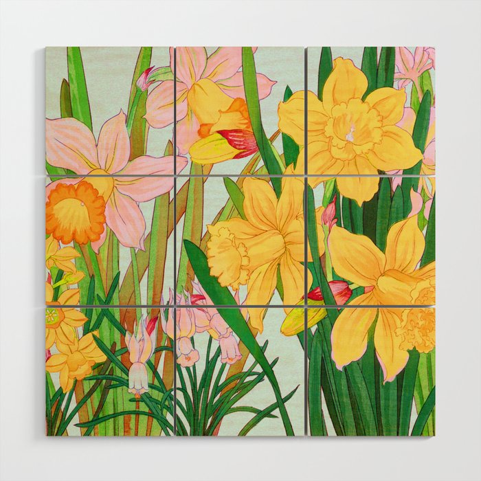  Remix Japanese Woodblock Painting of  Daffodil  by Tanigami Konan Wood Wall Art