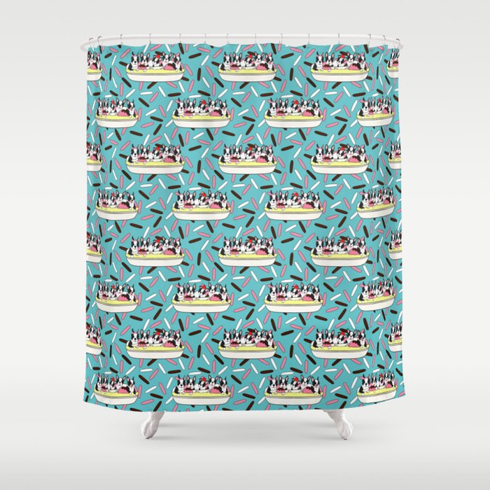Banana Split Bostons On Sprinkles Shower Curtain By Craftyk9
