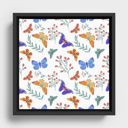 Colorful butterflies seamless pattern. Meadow insects texture design. Romantic background with flowers. Tropical exotic wildlife wrapping. Framed Canvas