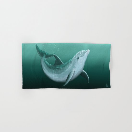 "Riversoul" by Amber Marine ~ Indian River Lagoon bottlenose dolphin art, digital painting, (c) 2014 Hand & Bath Towel