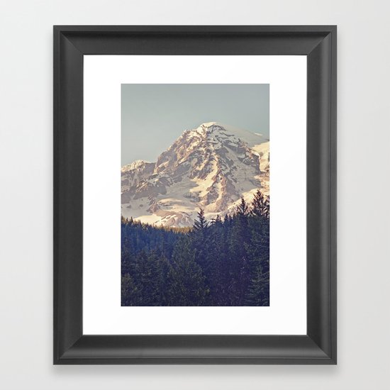 Mount Rainier Retro Framed Art Print