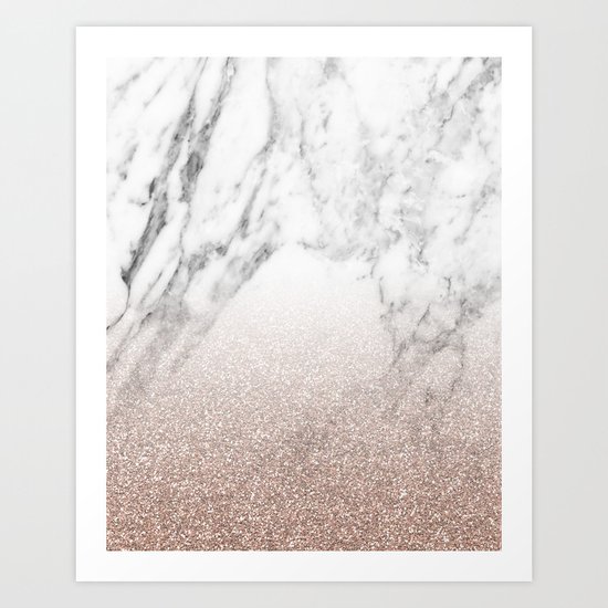 Marble sparkle rose gold Art Print