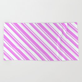 [ Thumbnail: Violet & Mint Cream Colored Striped/Lined Pattern Beach Towel ]