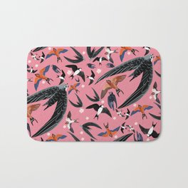 Swallows Martins and Swift pattern pink Bath Mat | Fly, Belettelepink, Painting, Kidsroom, Animaldecor, Kids, Pink, Birds, Whimsical, Flight 
