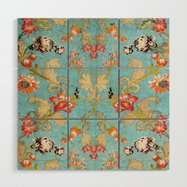 Blue French Floral Silk Pattern Wood Wall Art
