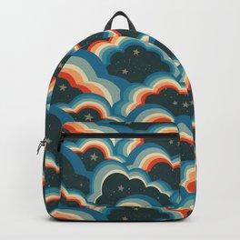 Retro 70s Mid Century Boho Clouds Reds Blues Backpack