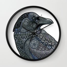 Celtic Raven Wall Clock | Watercolor, Knotwork, Irish, Animal, Other, Painting, Mythology, Ink, Zentangle, Bird 