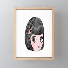 blythe doll face, black hair illustration Framed Mini Art Print