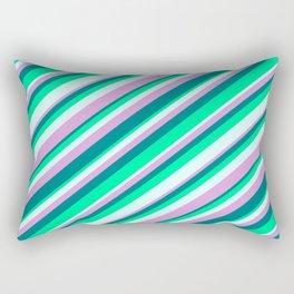 [ Thumbnail: Plum, Teal, Green & Light Cyan Colored Striped Pattern Rectangular Pillow ]