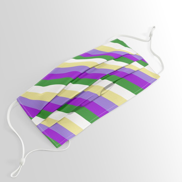 Colorful Tan, Purple, Dark Violet, Forest Green, and White Colored Stripes/Lines Pattern Face Mask