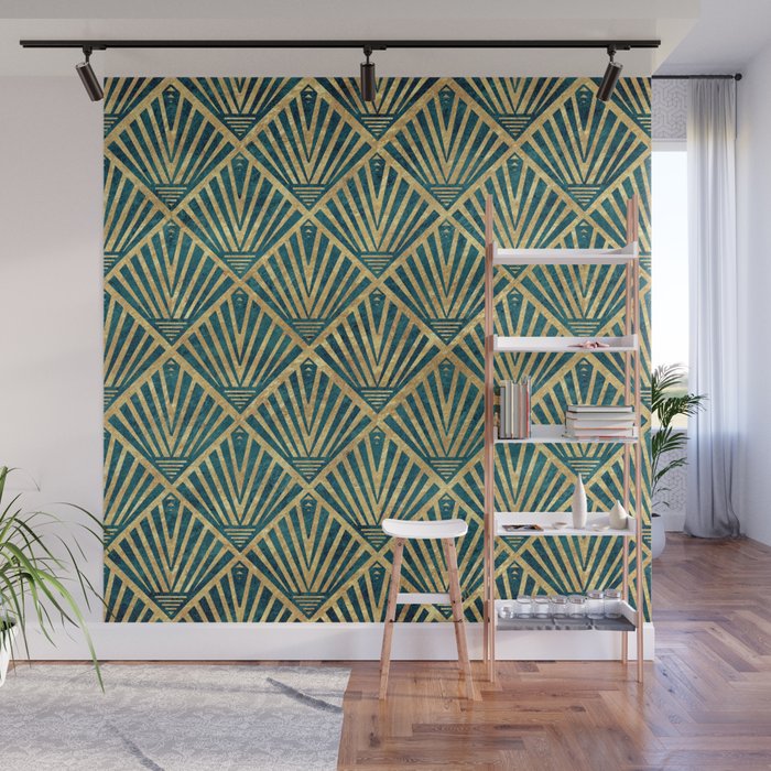 Stylish Geometric Diamond Palm Art Deco Inspired Wall Mural By