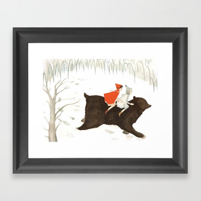 Bear's Escape in the Snow Framed Art Print