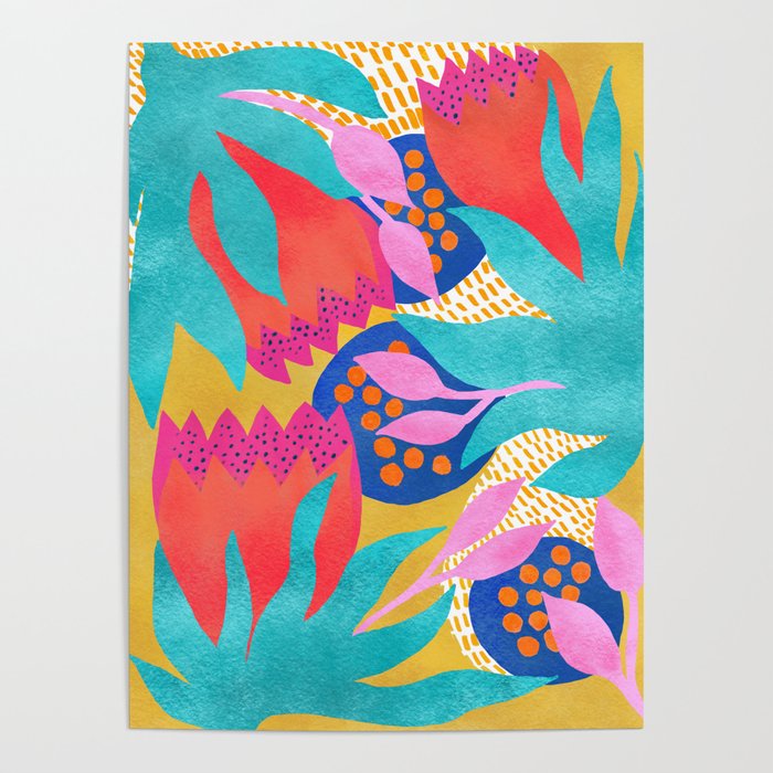 Bold Flowers on Yellow Poster