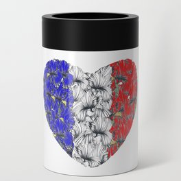 Floral heart-shaped national flag of France Can Cooler