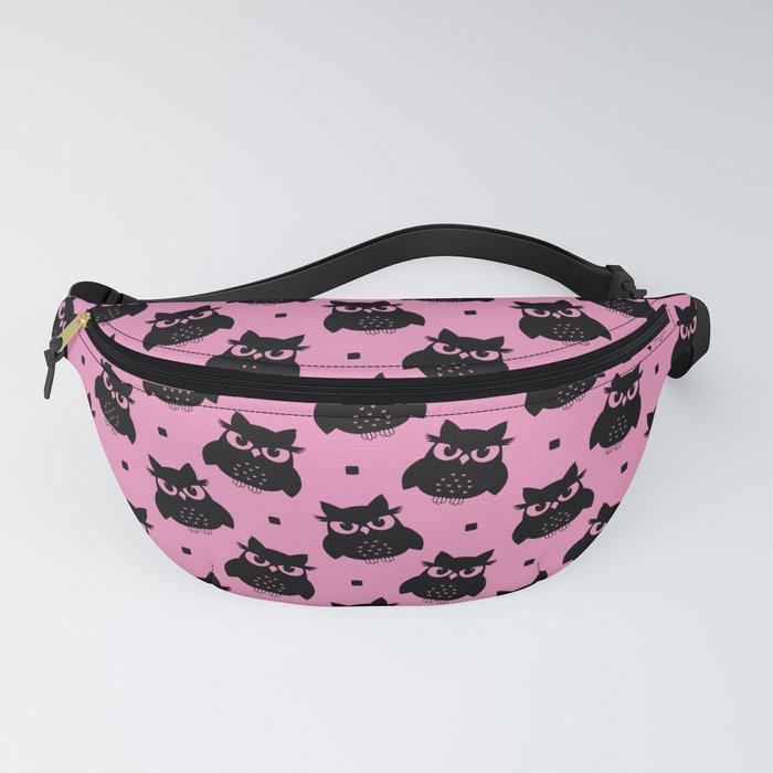 Black Cute Owl Seamless Pattern on Hot Pink Background Fanny Pack