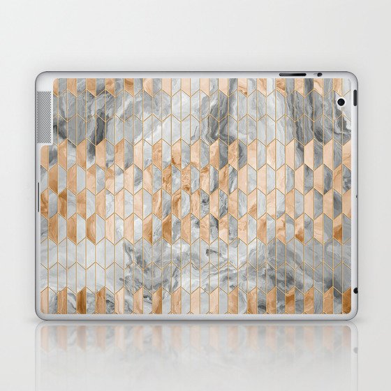 Art Deco Cream Gold + Gray Abstract Marble Geometry Laptop & iPad Skin