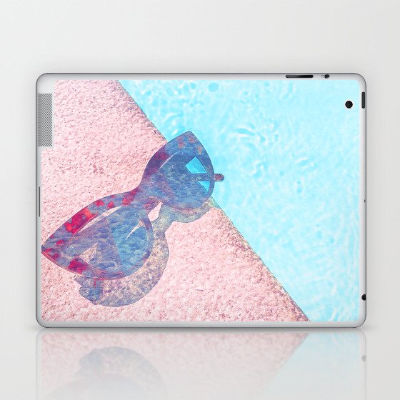 glasses poolside blue and pink impressionism painted realistic still life Laptop & iPad Skin
