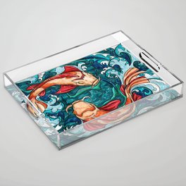 Japanese koi fish painting, koi fish couple in waves Acrylic Tray
