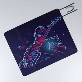 Blues guitar player neon sign Picnic Blanket