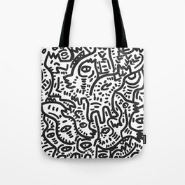 Graffiti Street Friends Black and White Doodle Tote Bag