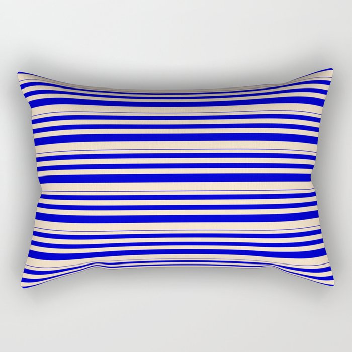 Blue & Bisque Colored Stripes/Lines Pattern Rectangular Pillow